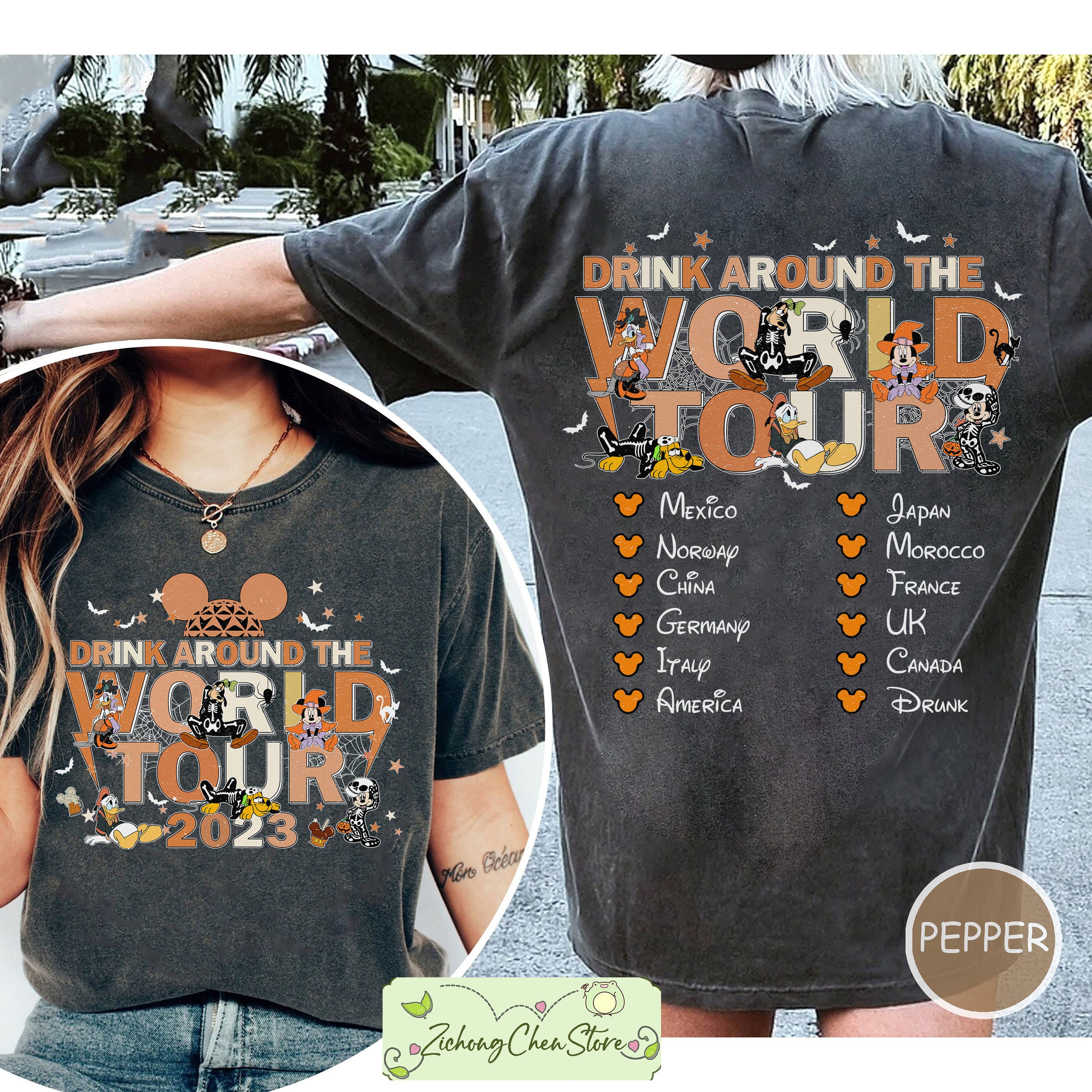 Discover Camicia Two Sided Epcot World Tour 1982, Camicia Halloween Comfort Colors, Epcot Halloween drinking team, Drinking Around The World,