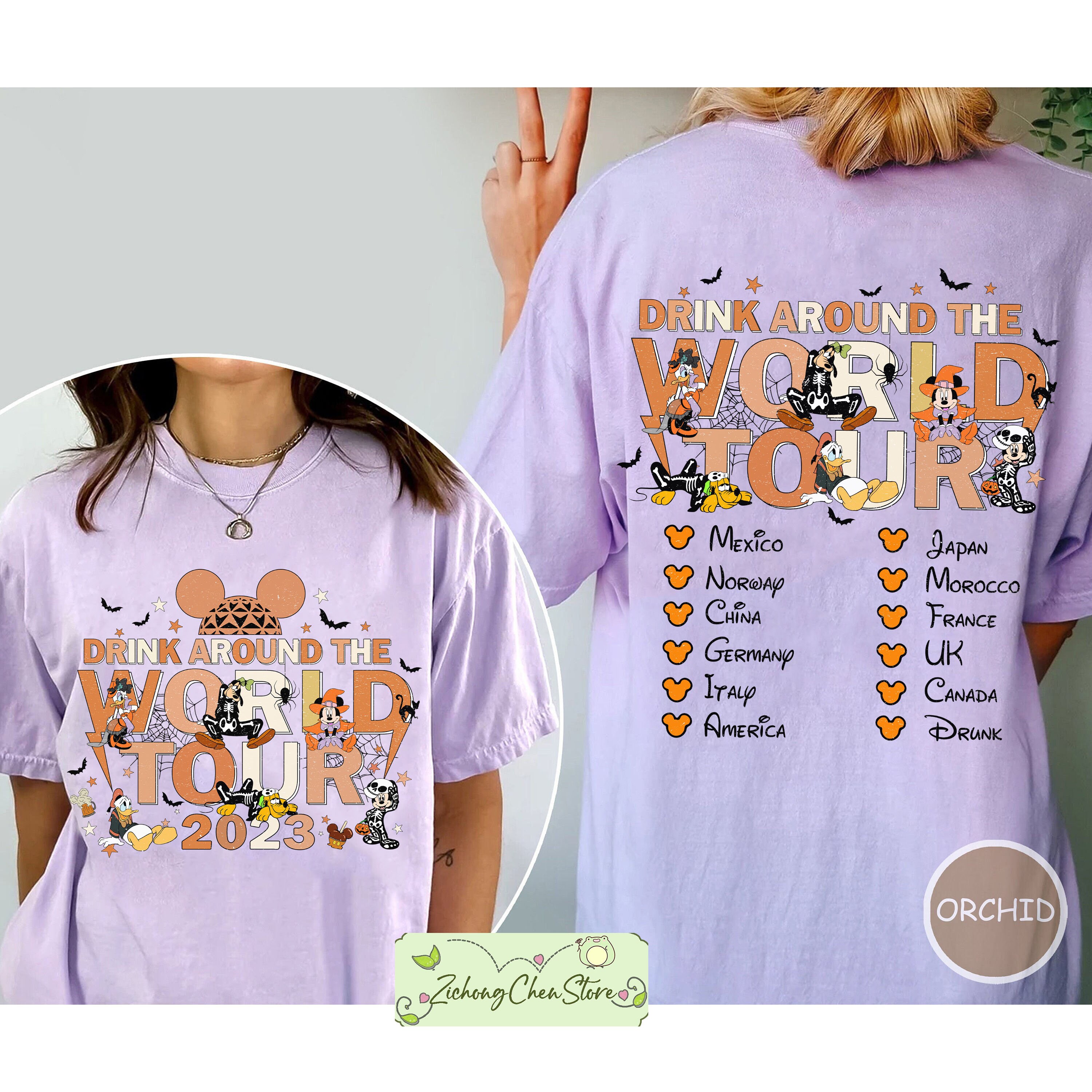 Discover Camicia Two Sided Epcot World Tour 1982, Camicia Halloween Comfort Colors, Epcot Halloween drinking team, Drinking Around The World,