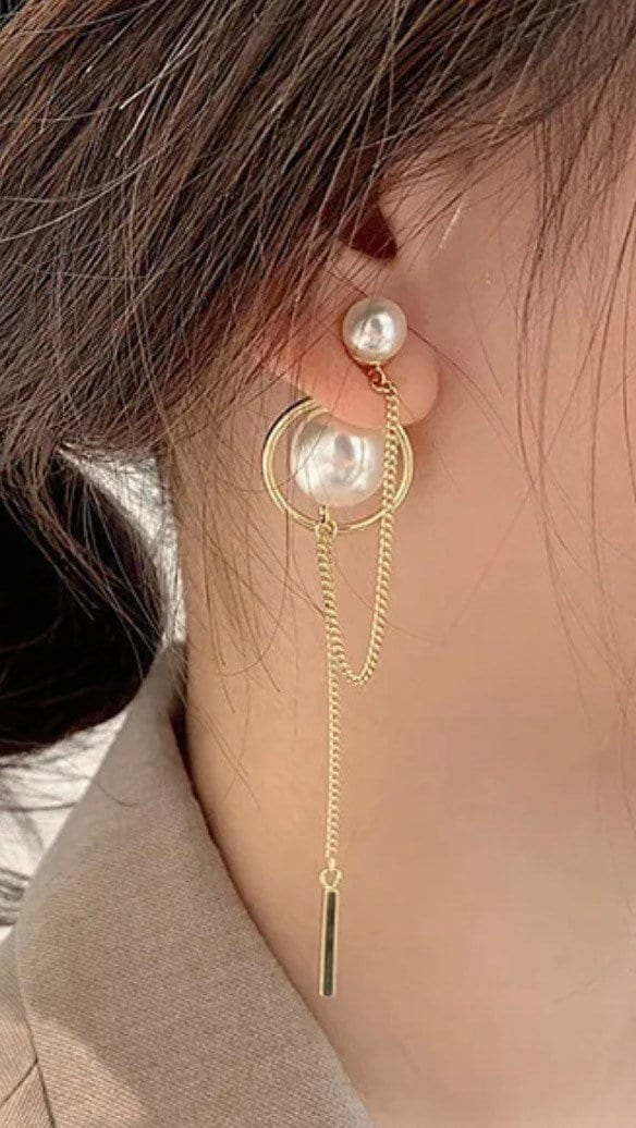 DoubleNine Ear Cuff Simulated Pearl Drop Gold Long Chain Earrings Dainty  Wedding Jewelry Gift for Women Girls Bridal