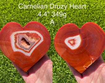 Carnelian Agate Druzy Heart Carving to Choose From US Seller