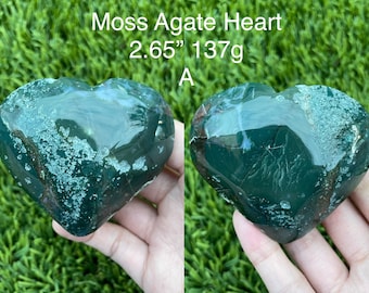 You Choose Green Moss Agate Heart Moon Carving Crystal US Seller