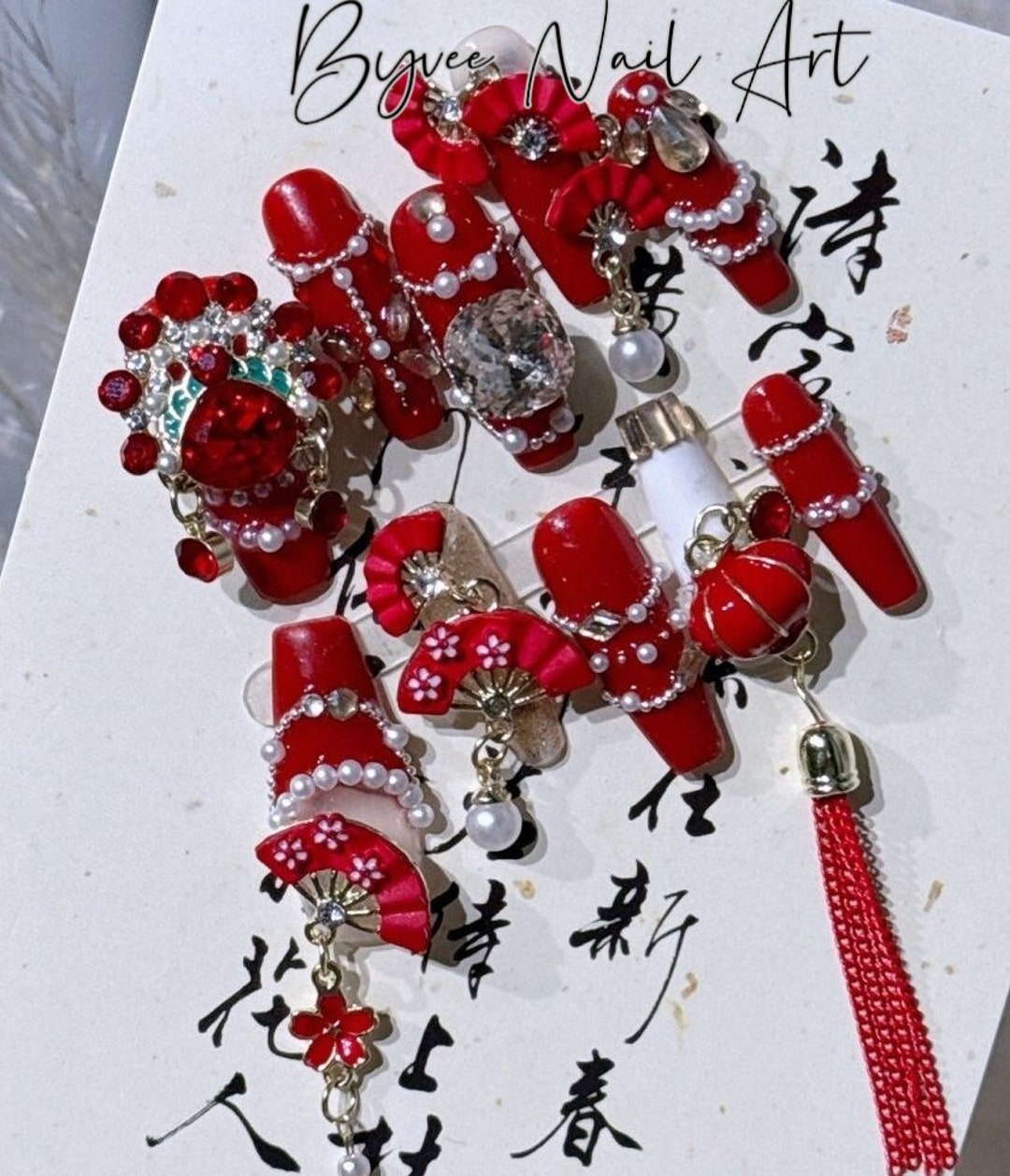Custom 3D Traditional Chinese Lanterns Fans With Rhinestones and Pearls ...