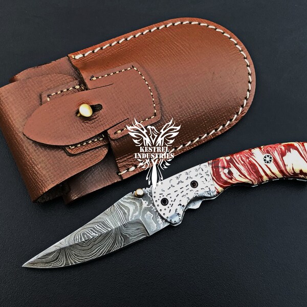 Damascus Steel Folding Knife Etsy