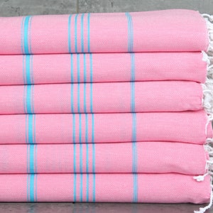 Striped Towel, Bachelorette Party Favors, Monogram Beach Towel, Bridesmaid Gift Towel, 40x71 Inches Pink-Turquoise Cotton Towel,