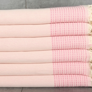 Bedspread, Striped Blanket, Woven Blanket, Turkish Blanket, 91x95 Inches Pink Cotton Blanket, Customized Throw Blankets,