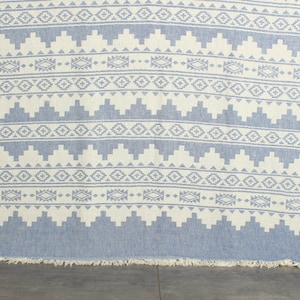 Turkish Blanket, Bedspread, Kilim Throw, 56x85 Inches Sax Blue Cotton Throw, Custom Wedding Gifts, Bachelor Bachelorette Party Favors,