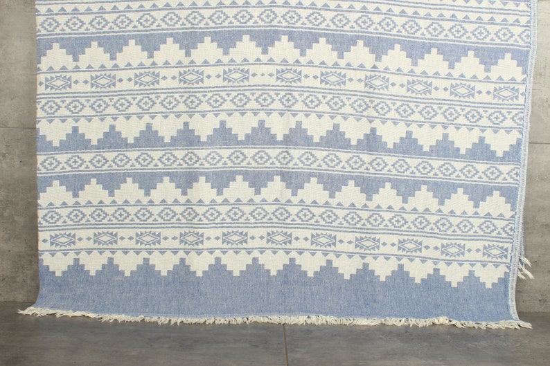 Turkish Blanket, Bedspread, Kilim Throw, 56x85 Inches Sax Blue Cotton Throw, Custom Wedding Gifts, Bachelor Bachelorette Party Favors, image 1