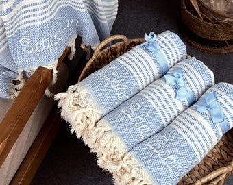 Personalized Striped Turkish Beach Towel: Organic Cotton Peshtemal Fouta