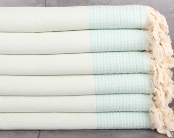 Regali di Natale, coperta, coperta a righe, copriletto, bomboniere, coperta in cotone color menta da 91x95 pollici, coperta turca,