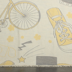 Bedspread, 79x95 Inches Yellow Cotton Blanket, Decorative Blanket, Throw Blanket Couch, Bicycle Pattern Blanket, Bachelorette Party Favor,