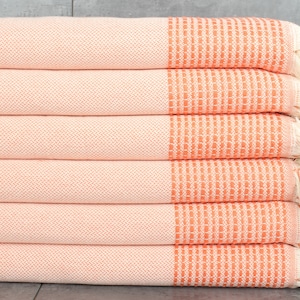Decorative Blanket, Striped Blanket, Turkish Blanket, 91x95 Inches Orange Cotton Blanket, Boho Throw Blankets, Spa Gift,