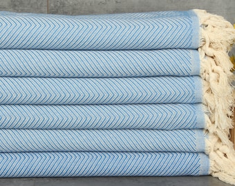 Coperta turca, regalo di inaugurazione della casa, coperta a zig zag, coperta in cotone blu da 67x83 pollici, coperta personalizzata, regalo personalizzato per lui,
