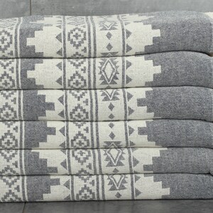 Throw Blanket Couch, Woven Throw Blanket, Kilim Throw, Monogram Blanket, 56x85 Inches Navy Cotton Throw, Cotton Bedspread, image 2