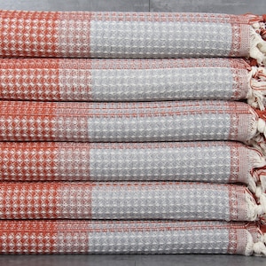 Turkish Bedspread, Sofa Blanket, Striped Bedcover, 87x91 Inches Couch Cover, Warm Throw, Brick And Gray Couch Bedcover, King Size Bedspread,