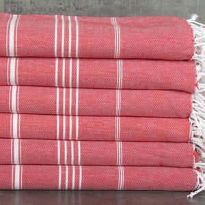 63x87 Inches Red Cotton Blanket, Woven Blanket, Striped Blanket, Personalized Blanket, Bedspread, Custom Gifts,