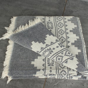 Throw Blanket Couch, Woven Throw Blanket, Kilim Throw, Monogram Blanket, 56x85 Inches Navy Cotton Throw, Cotton Bedspread, image 4
