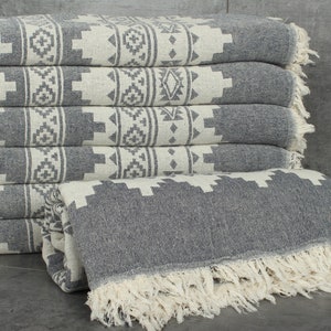 Throw Blanket Couch, Woven Throw Blanket, Kilim Throw, Monogram Blanket, 56x85 Inches Navy Cotton Throw, Cotton Bedspread, image 3
