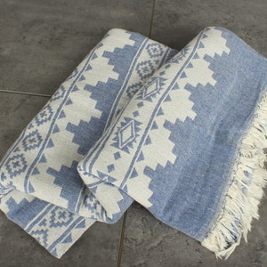 Turkish Blanket, Bedspread, Kilim Throw, 56x85 Inches Sax Blue Cotton Throw, Custom Wedding Gifts, Bachelor Bachelorette Party Favors, image 6