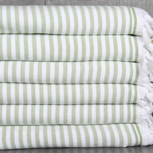 Custom Turkish Towel, Turkish Beach Towel, Khaki Green Towel, Terry Towel, Striped Towel, 36x71 Inches Personalized Beach Towel Adult,