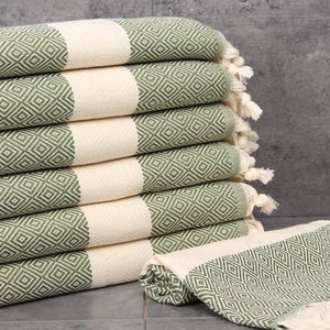 Handwoven Dish Towel, Monogram Tea Towel, Khaki Green Towel, Diamond Towel, 20x36 Inches Gift For Him, Turkey Towel, Gift Towel, image 2