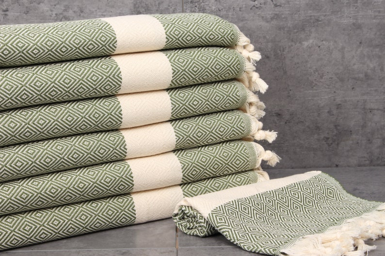 Handwoven Dish Towel, Monogram Tea Towel, Khaki Green Towel, Diamond Towel, 20x36 Inches Gift For Him, Turkey Towel, Gift Towel, image 2