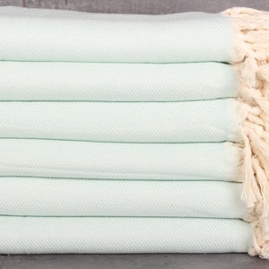 Bedspread, Herringbone Blanket, Bridal Shower Gift, Bridesmaid Gifts, 79x99 Inches Mint Cotton Blanket, Grandma Gift,