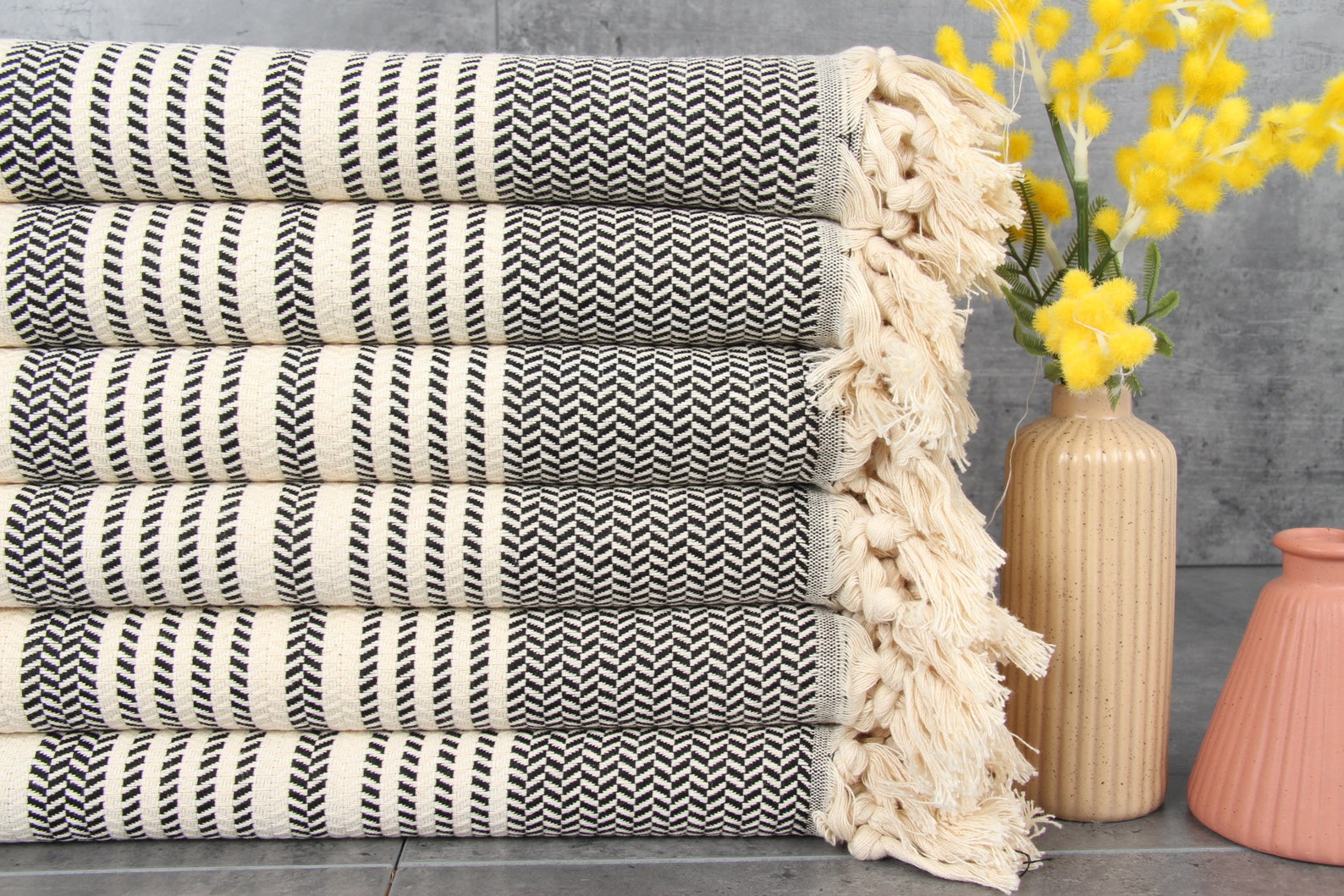 Striped Turkish Beach Towel: Organic Cotton Peshtemal Fouta (40x71 Inches) - Without Monogram
