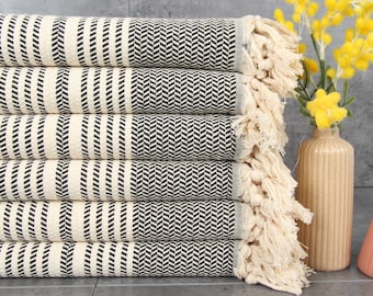Striped Turkish Beach Towel: Organic Cotton Peshtemal Fouta (40x71 Inches)