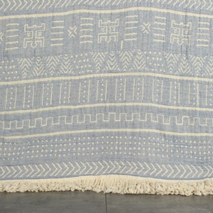 Bridesmaid Gifts, Turkish Blanket, 79x91 Inches Blue Cotton Blanket, Ethnic Design Blanket, Tablecloth, Personalized Wedding Gift,