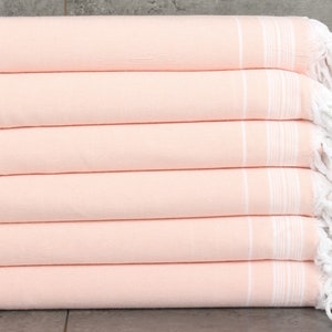 Throw Blanket Couch, 56x91 Inches Light Coral Cotton Throw, Striped Throw, Personalized Blanket, Bachelorette Party Favors, Engagement Gift,