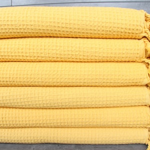 Personalized Blanket, Personalized Throw, Yellow Blanket, Waffle Bedcover, 67x91 Inches Gift for Her, Bulk Order Throw,