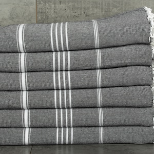 63x87 Inches Black Cotton Blanket, Bridesmaid Gifts, Housewarming Gift, Decorative Blanket, Striped Blanket, Bohemian Bedspread,