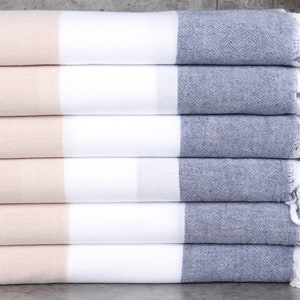 Turkish Towels Beach, Custom Turkish Towel, Navy Blue-Beige Towel, Striped Towel, 71x40 Inches Bridal Shower Gifts, Yoga Towel,