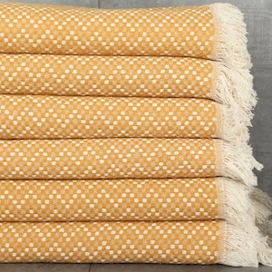 Throw Couch, Herringbone Throw, Personalized Wedding Presents, Mustard Cotton Throw 56x79 Inches, Bachelorette Party Favors