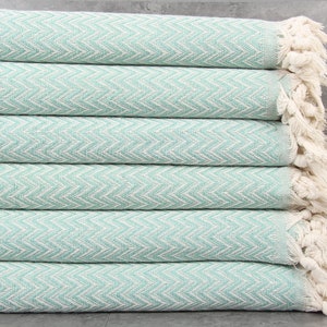 Turkish Blanket, Beach Blanket, Mint Chevron Bedspread, 63x75 Inches Bed Cover, Turkish Throw, Couch Bedspread, Turkey Bedcover,