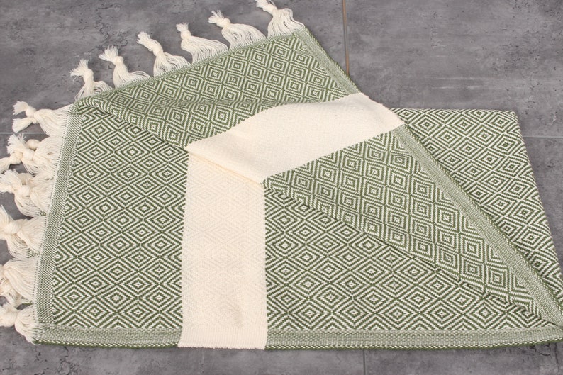 Handwoven Dish Towel, Monogram Tea Towel, Khaki Green Towel, Diamond Towel, 20x36 Inches Gift For Him, Turkey Towel, Gift Towel, image 3