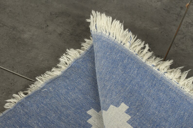 Turkish Blanket, Bedspread, Kilim Throw, 56x85 Inches Sax Blue Cotton Throw, Custom Wedding Gifts, Bachelor Bachelorette Party Favors, image 5