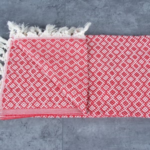 Turkish Bath Towel, Personalized Towel, Diamond Peshtemal, 40x71 Inches Turkish Towel for Beach, Red Gym Towel, Gift Peshtemal, image 3
