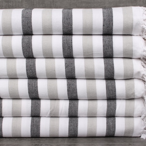 Wedding Gift Towels, Personalized Towel, Black-Gray Striped Peshtemal,  Towel, 40x67 Inches Pool Towel, Sauna Towel, Decor Peshtemal,