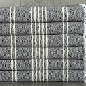 71x95 Inches Black Cotton Throw, Decorative Blanket, Striped Throw, Throw Blanket Couch, Throw Blanket, Throw Blanket for Bed,