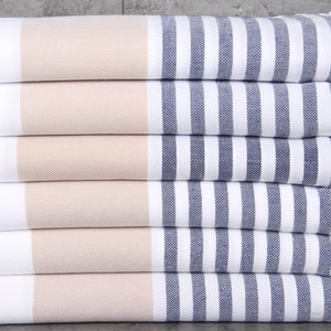 Personalisiertes Handtuch, Personalisiertes Geschenk für sie, Navy Blau-Beige Handtuch, Gestreiftes Handtuch, 40x71 Zoll Logo Strandtuch,