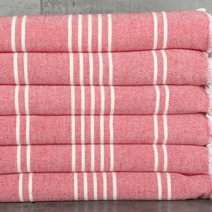 Woven Blanket, Striped Blanket, Boho Throw Blankets, Tablecloth, 71x95 Inches Red Cotton Blanket, Couch Throw, Extra Large Tablecloth,