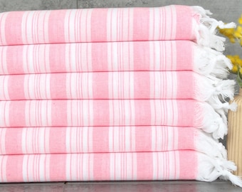 Personalized Turkish Beach Towel,  Turkish Beach Towel Gift For Her, Bright Pink Towel, Striped Towel, 40x71 Inches Bridal Shower Favor,