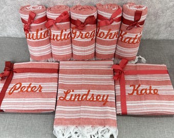 Personalized Towel, Bridesmaid Gift, Wedding Gift, Embroidered Turkish Towel, Personalized Cotton Bath or Beach Towel, Handwoven Beach Towel