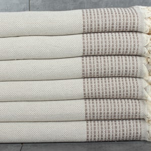 91x95 Inches Brown Cotton Blanket, Striped Blanket, Decorative Blanket, Personalized Blanket, Woven Blanket, Bachelor Gift,