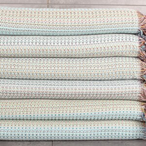 Woven Blanket, Custom Wedding Gifts, Colorful Diamond Blanket, 87x89 Inches Mint Cotton Blanket, Bedspread, Embroidery Bedspread,