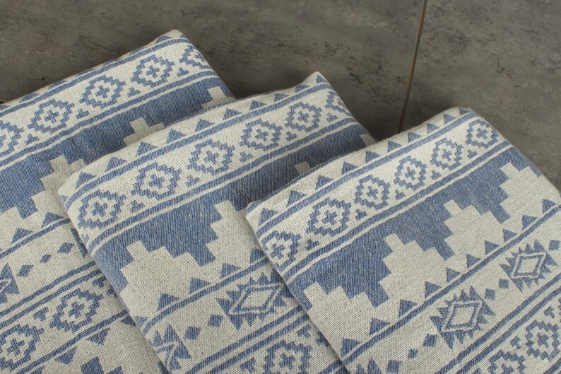 Turkish Blanket, Bedspread, Kilim Throw, 56x85 Inches Sax Blue Cotton Throw, Custom Wedding Gifts, Bachelor Bachelorette Party Favors, image 7