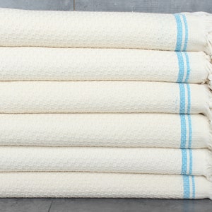 91x93 Inches Turquoise Cotton Blanket, Turkish Blanket, Custom Blanket, Striped Blanket, Personalized Blanket, Memorial Gift,