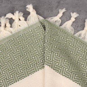 Handwoven Dish Towel, Monogram Tea Towel, Khaki Green Towel, Diamond Towel, 20x36 Inches Gift For Him, Turkey Towel, Gift Towel, image 4