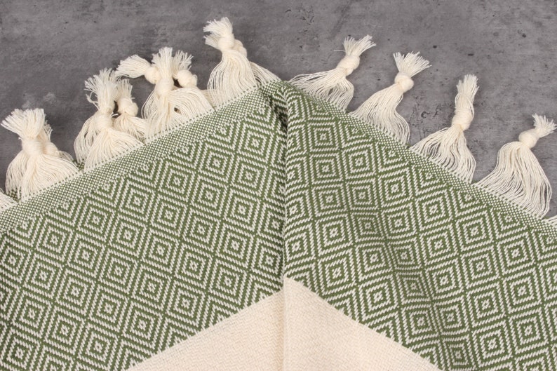 Handwoven Dish Towel, Monogram Tea Towel, Khaki Green Towel, Diamond Towel, 20x36 Inches Gift For Him, Turkey Towel, Gift Towel, image 4